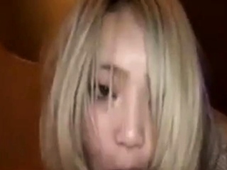 Blonde japanese girl sucking flannel